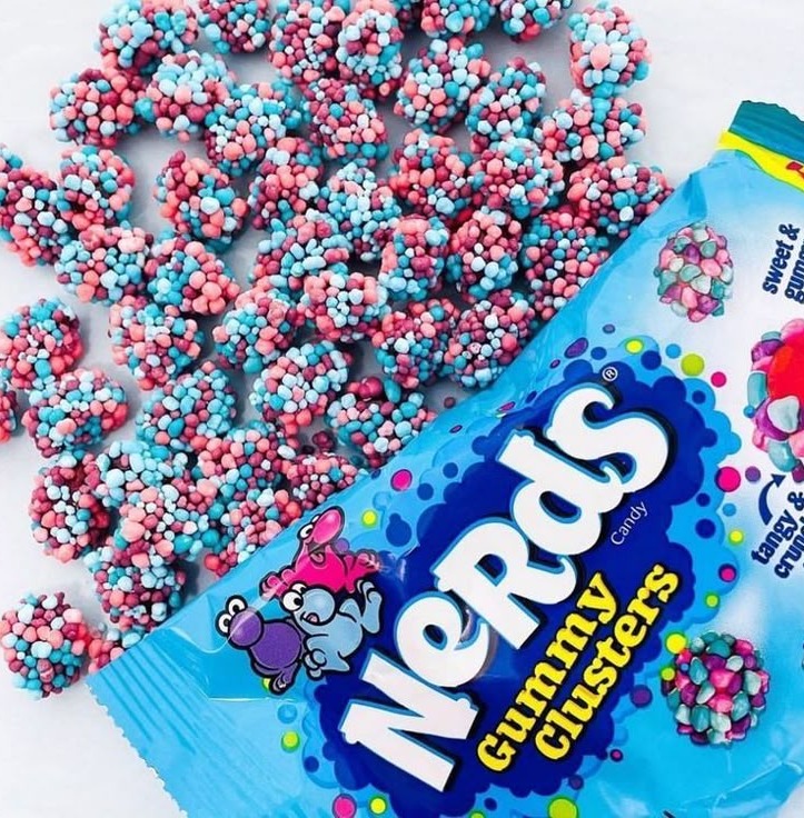 Nerds Gummy Clusters spilling from the bag