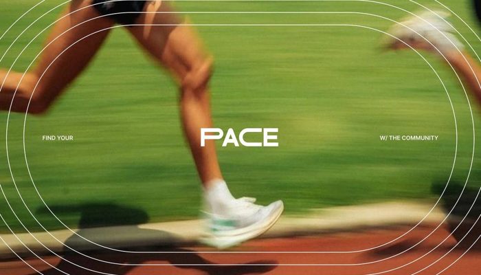 PACE: a sprinter's shoes in motion blur under pace graphics