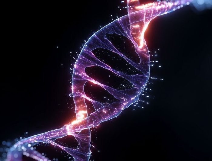A glowing DNA double helix on black