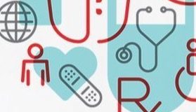 A repeating print of stethoscopes, crosses and bandages
