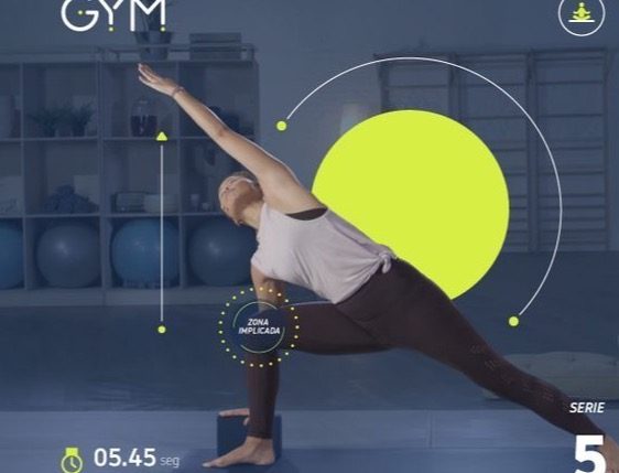 A yoga pose framed by app timers and interface markers