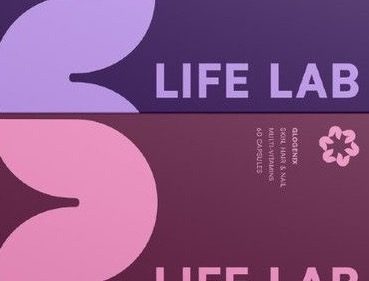 LIFE LAB supplement boxes in purple and pink