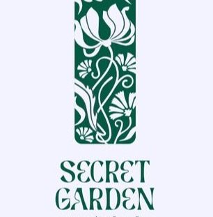 An art-nouveau botanical Secret Garden logo in deep green