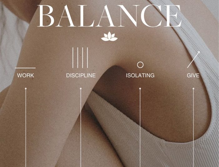 A serif BALANCE headline over an annotated leg