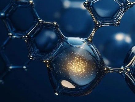A blue lattice of molecules in close-up