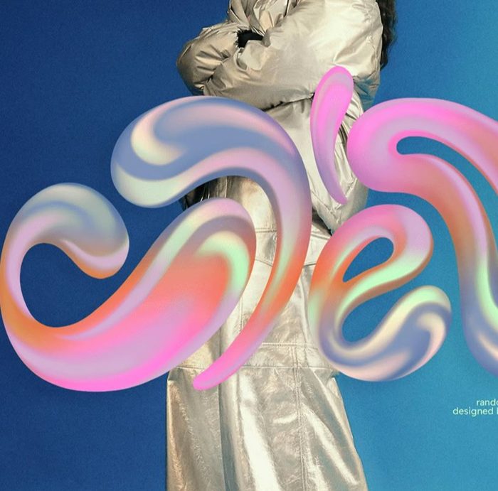 Liquid-metal ribbons coiling over a silver-suited figure