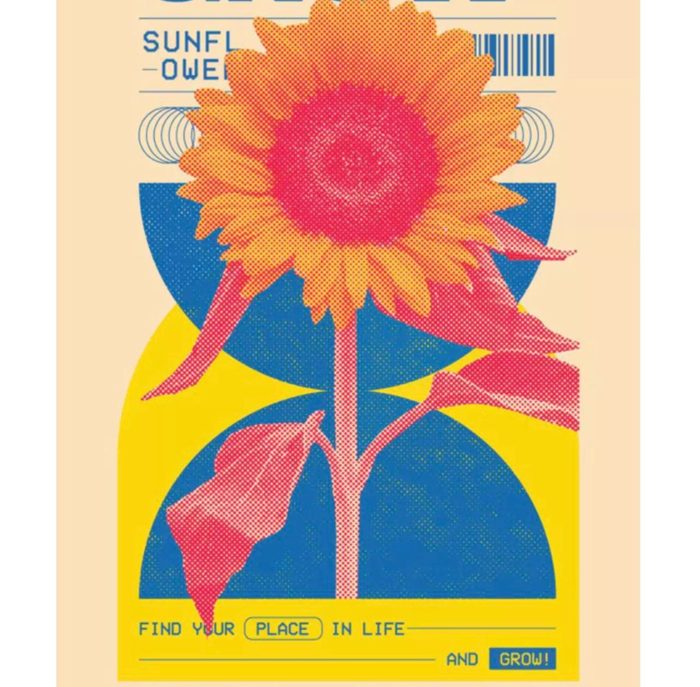 Blue and marigold flower poster