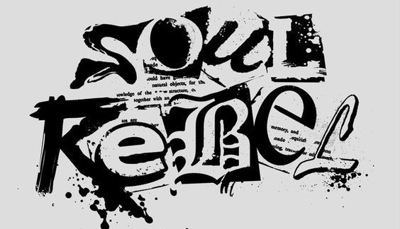 SOUL REBEL hand-lettered in ink with splatter