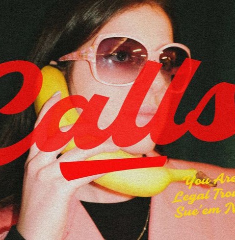 Calls in smooth red retro script over a photograph