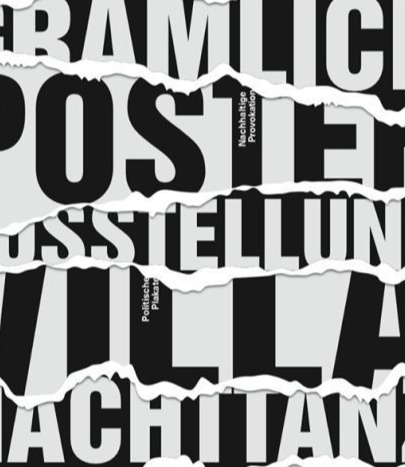 Torn poster layers with grey type at conflicting scales