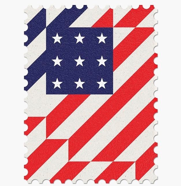 A postage stamp reducing the flag to diagonal geometry