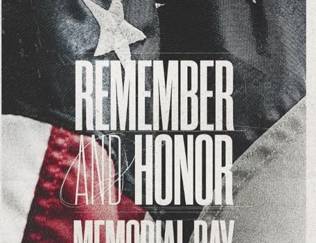 Remember and Honor Memorial Day typography over a flag
