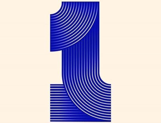 A numeral 1 built from blue stripes