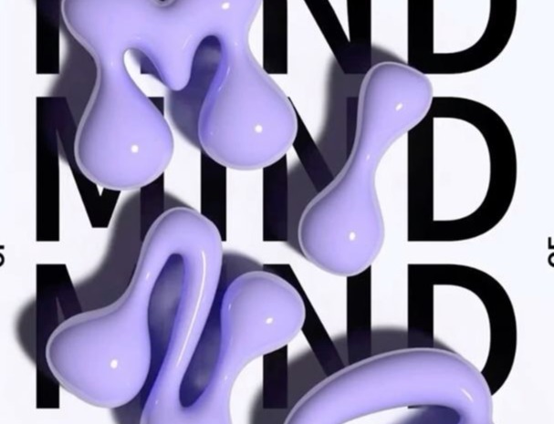 Inflated 3D lavender letterforms