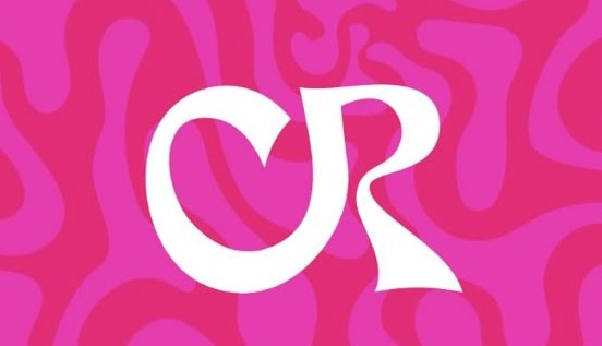 Chunky white CR monogram on hot magenta
