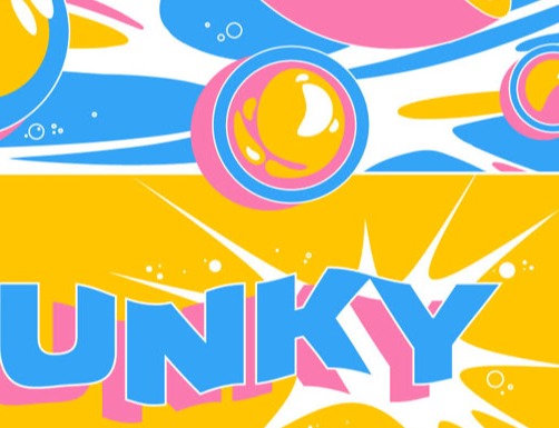 FUNKY in a comic-style illustration with primary colours