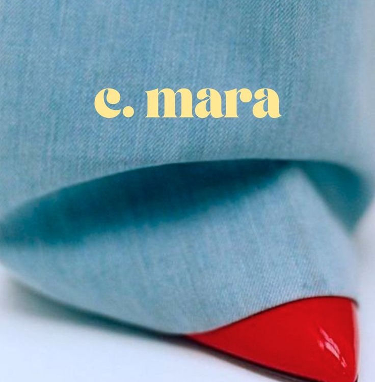 c. mara wordmark on denim fabric