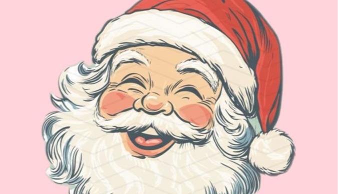 Retro laughing Santa face on flat pink