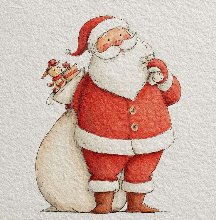Children's-book style Santa with a toy sack
