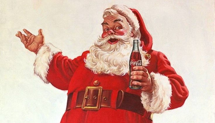 Sundblom-style Santa holding a Coca-Cola bottle